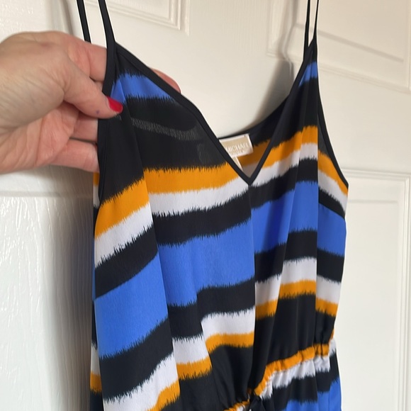 Michael Kors Striped Maxi Dress Medium Sleeveless Cami Blue, Black, and Yellow - Picture 8 of 11